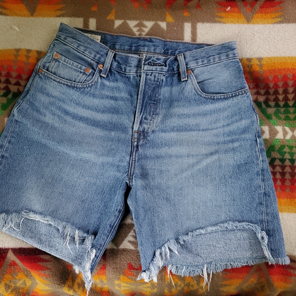 Levi's Blue Jean Shorts with Distressed Hem